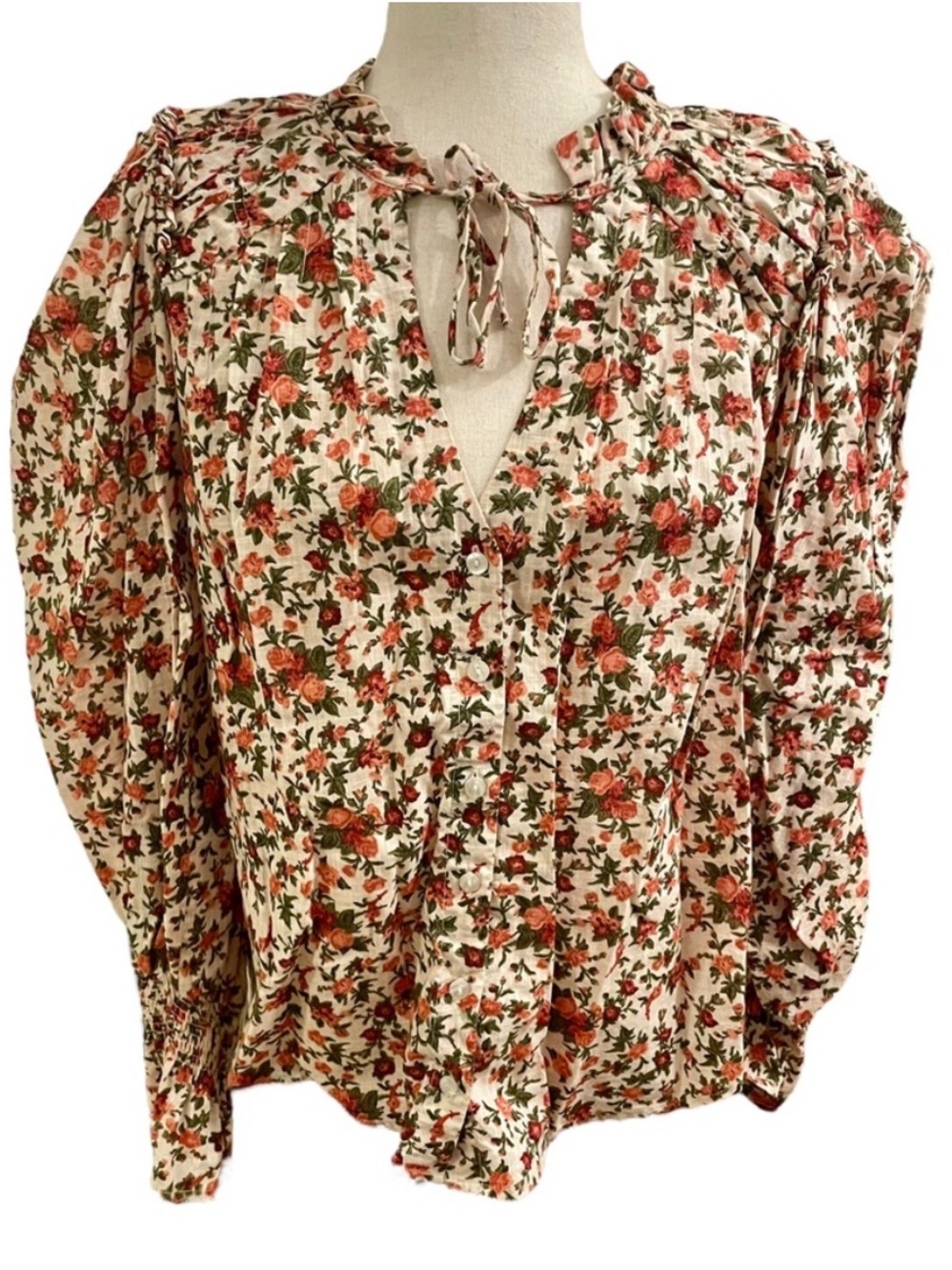 Free People Floral Puff-Sleeve Blouse medium - Picture 2 of 11